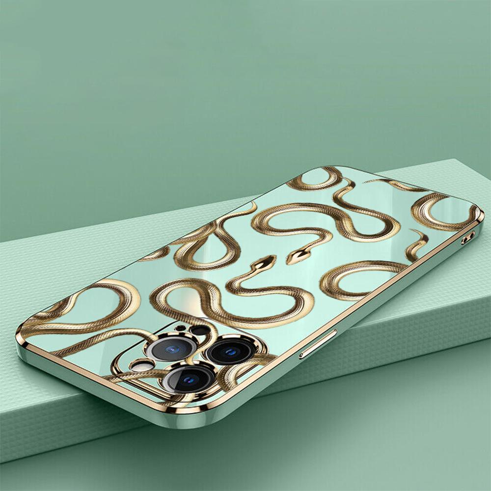 N72 Мягкие чехлы для телефонов из ТПУ с покрытием в виде змеи из черного золота — фото 4