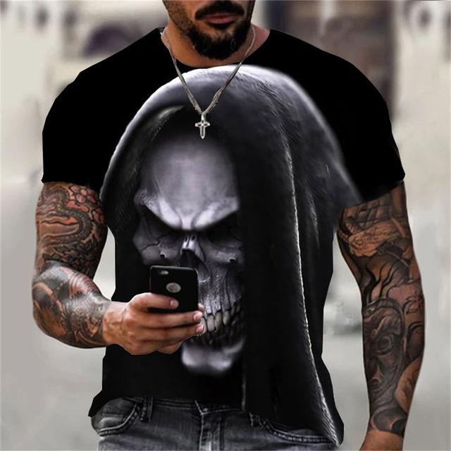 Pánské tričko Letní móda Téma lebky 3D Muži Cool Street Print Tričko Horror Series Tough Short Sleeve Muži Top Tričko velkých velikostí