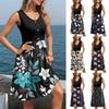 Women Casual Sleeveless Summer Dresses  Spring Crewneck Patchwork Boho Floral  Cocktail Party  Dress