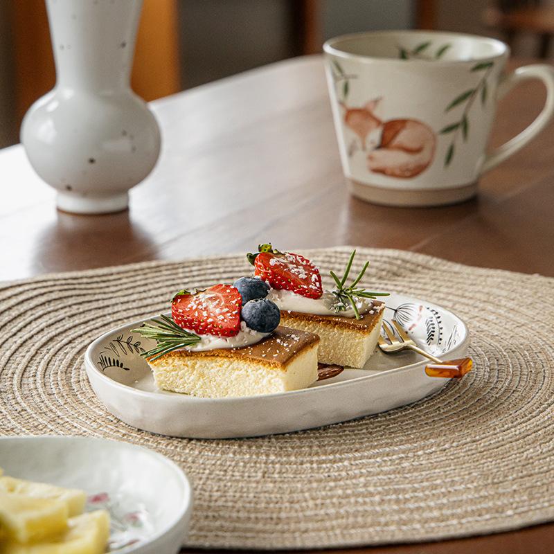 Creative Oval Plate 6.5-Inch Coarse Pottery Plate High-Value Dessert Plate Cute Small Vegetable Plate Export