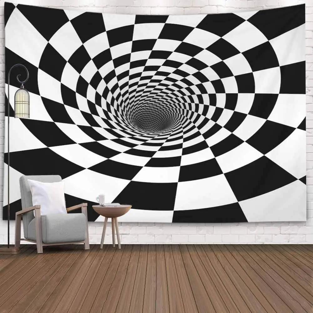 Hypnotic Spiral Tapestry  Black  White Optical Illusion Design  Unique Wall Art for Bedroom  Modern Decor Lover Gift