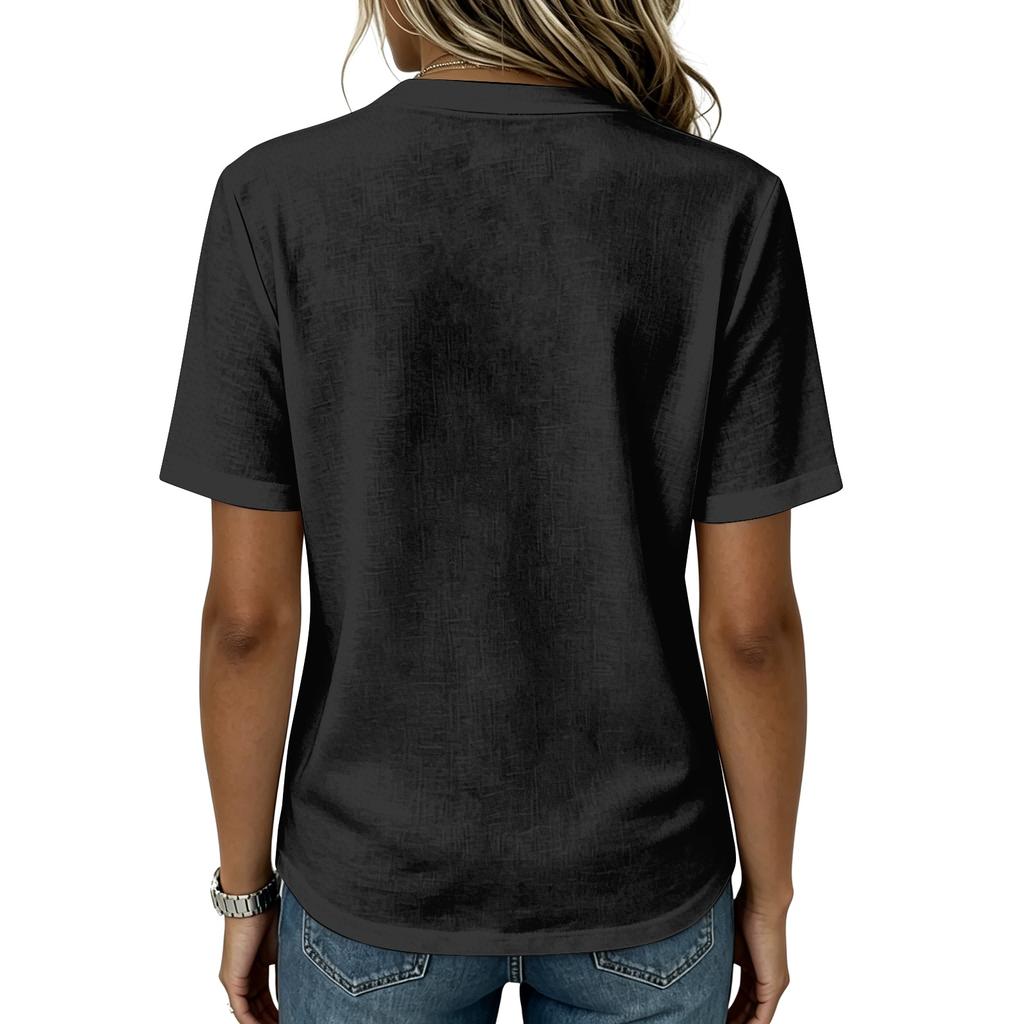 Women’s Cotton Linen Henley Neck Short Sleeve Shirt with Button Placket Solid Pattern Relaxed Fit Casual Blouse Top