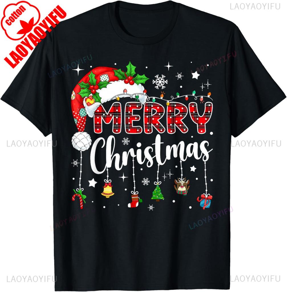 Merry Christmas Red Santa Hat Reindeer Xmas Matching Family Tshirt Crewneck For Unisex High Quality Cotton Tops Tee Shirt Shor