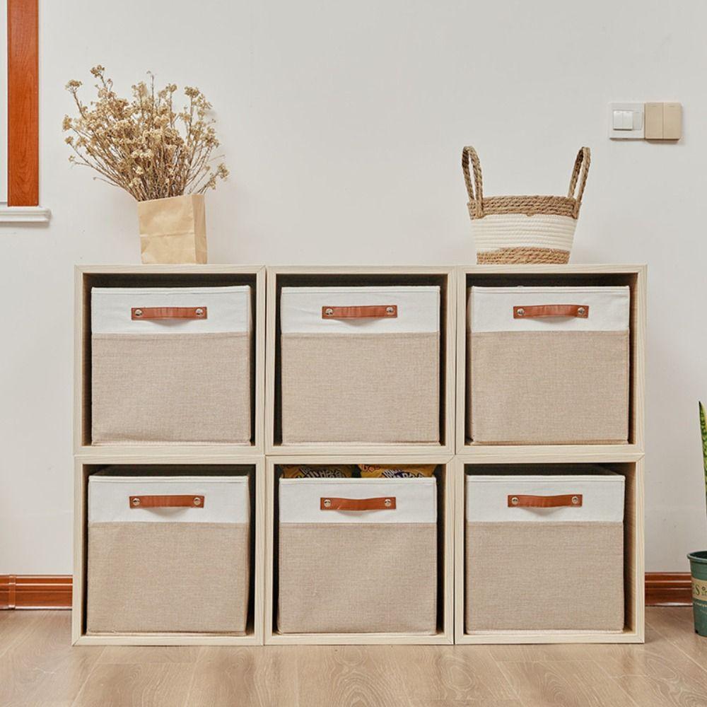 Side Handles Linen Fabric Storage Basket Large Capacity Toys Sorting Box  Cosmetics