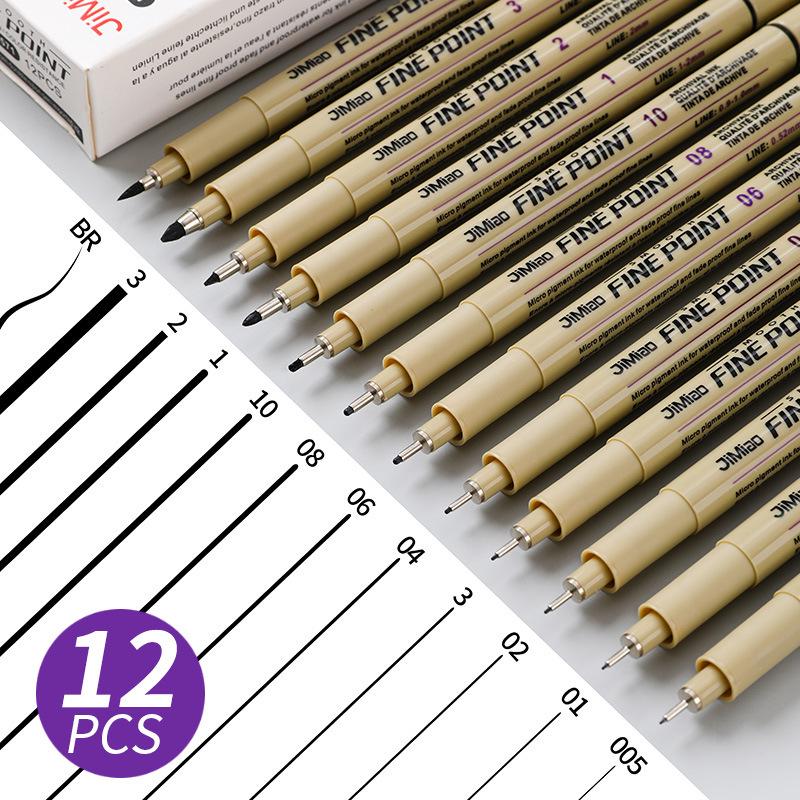 Waterproof Needle Tube 12-Line Soft Tip Drawing Pen for Art & Architecture