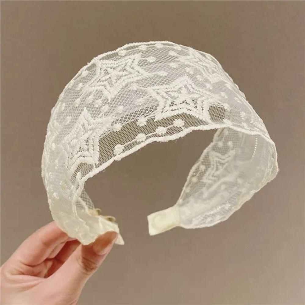Mesh Lace Headband Lace Wide Edge Hair Hoop Elegant Bohemian Headwrap  For Women Girls