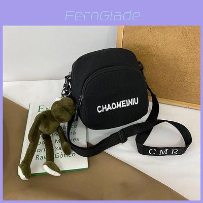 Canvas Small Circle Bag With Zipper Closure For Casual Daily Use Womens Fashion
