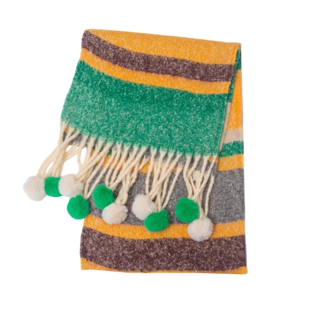 Mohair Rainbow Tassel Shawl Loop Yarn Winter Cashmere Scarves Retro Warm Wraps Women/Men