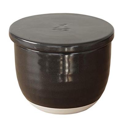 Contenedor de Arroz de Cerámica Kamoshika Douguten, Capacidad de 1.5 tazas, Hecho en Japón, Cerámica de Banko, Apto para Microondas, Tamaño Regular (Negro)