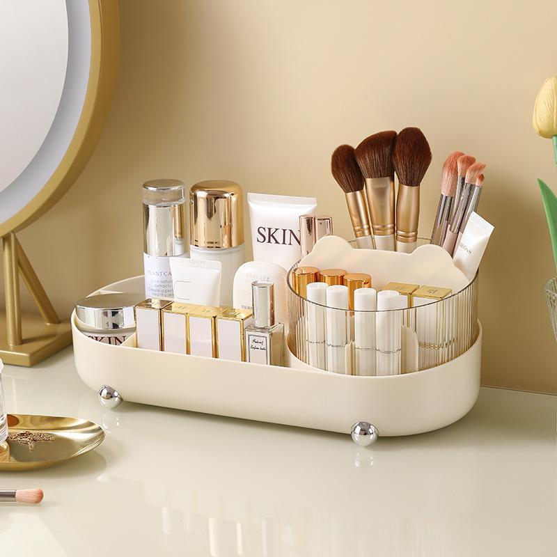 Desktop Rotating Makeup Brush Storage Cylinder, Cosmetic Storage Box, Shelf, Dressing Table Opening Lipstick Holder