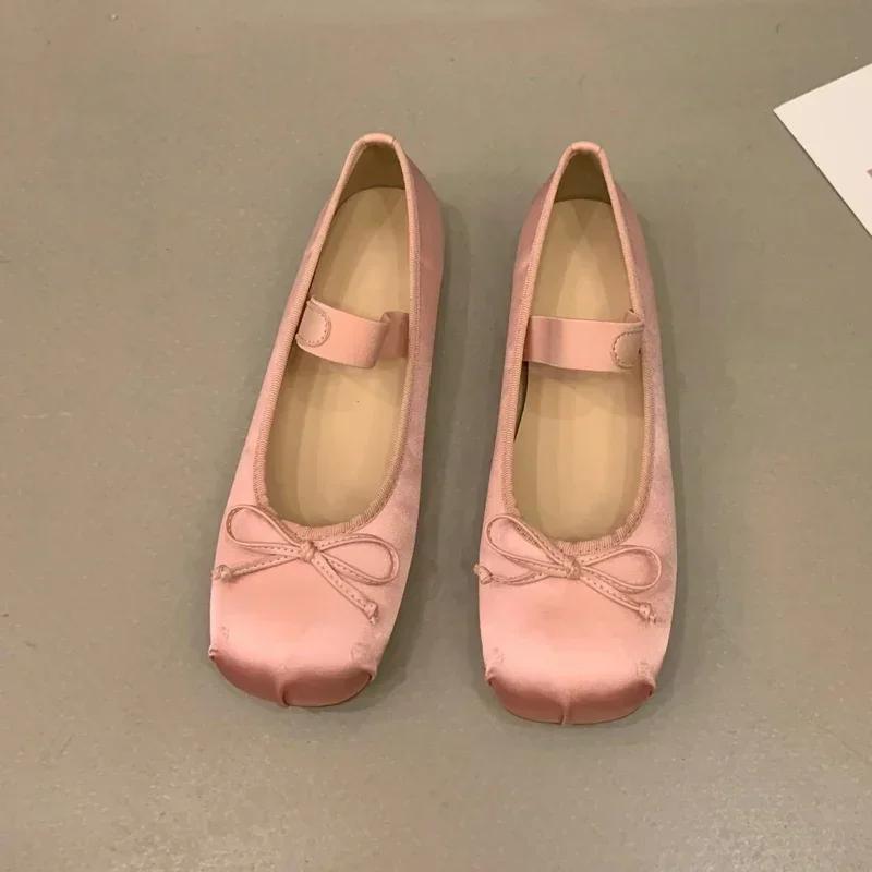 Luxus Satin Seide Ballett Schuhe Frau Klassische Karree Bowtie Elastische Band Ballerinas Damen Weiche Slipper