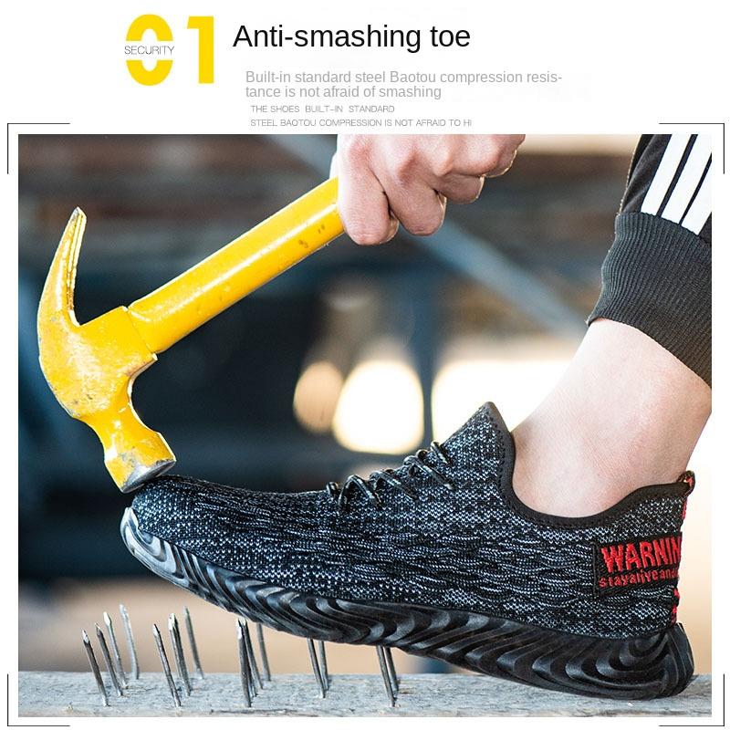 Labor Insurance Shoes, Fish Scale Fly-woven Mesh Fly-woven Anti-smash and Anti-piercing Men's Breathable Labor Insurance Shoes