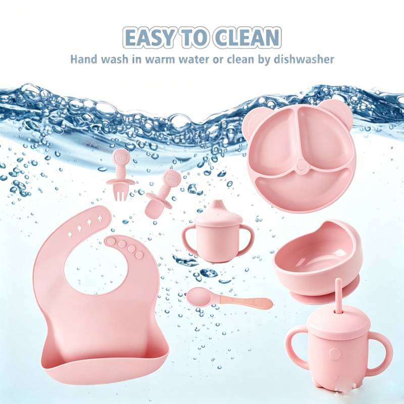 Baby Silicone Feeding Set With Suction Bowl And Learning Utensils For Toddler Nutrition