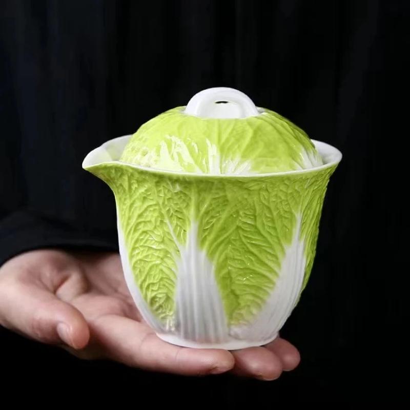 Creative Ceramic Cabbage Tea Caddy, Mini Portable Sealed Jar for Travel and Food Storage
