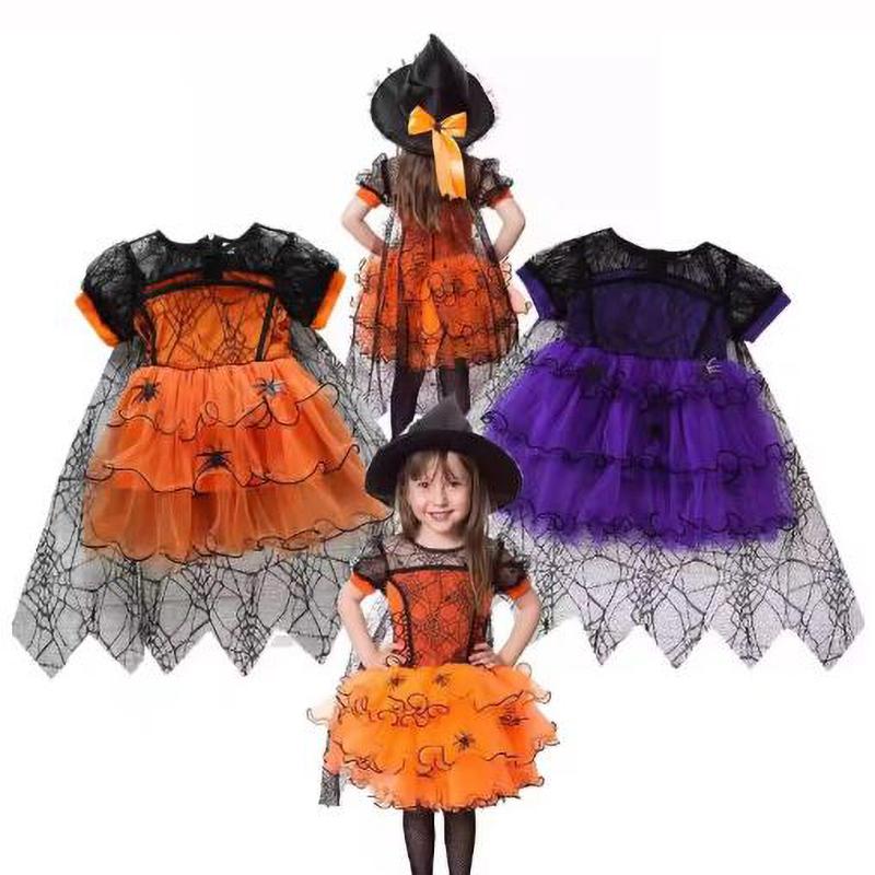Halloween Costume Girls Princess Spider Mesh Dress Children Elegant Dresses Christmas