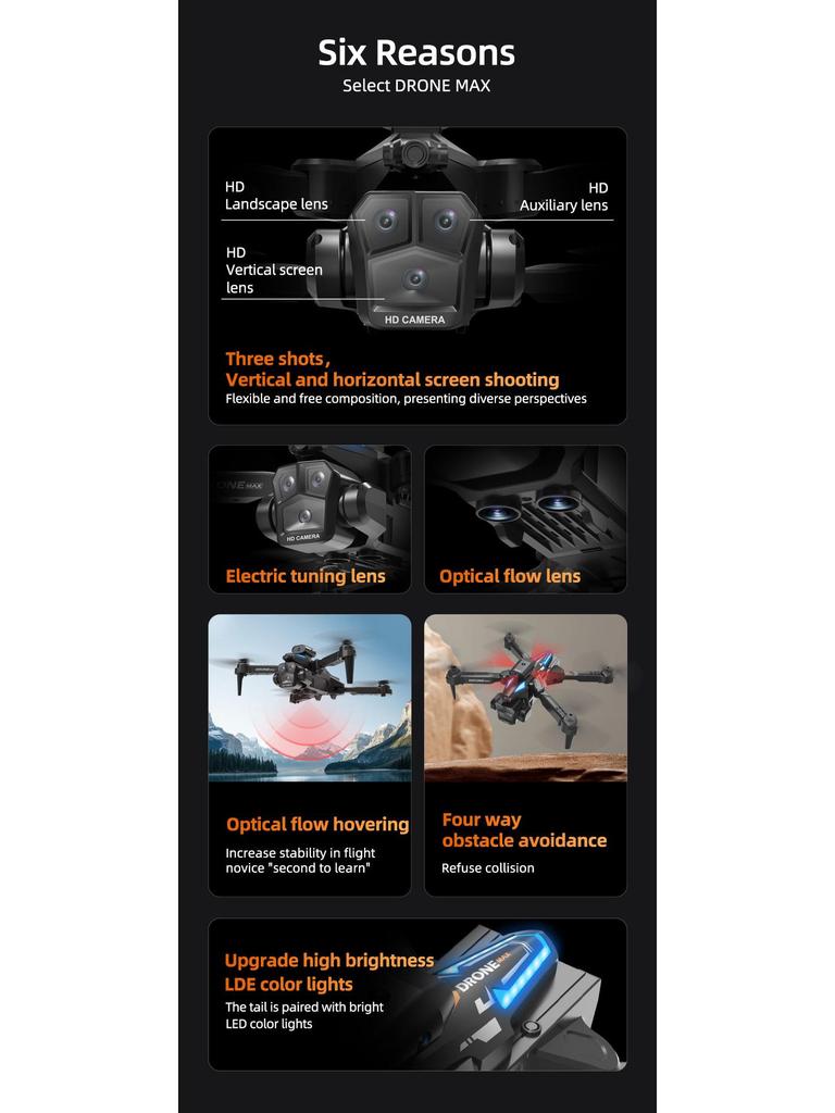 C10 HD Triple Camera Drone with Intelligent Obstacle Avoidance, Remote Control, and Four-Axis Design