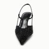 Breathable Mesh String Bead Slingback Black Heels Women Sexy Pointed Toe Back Strap Stiletto Sandals Luxury Party Designer Shoes