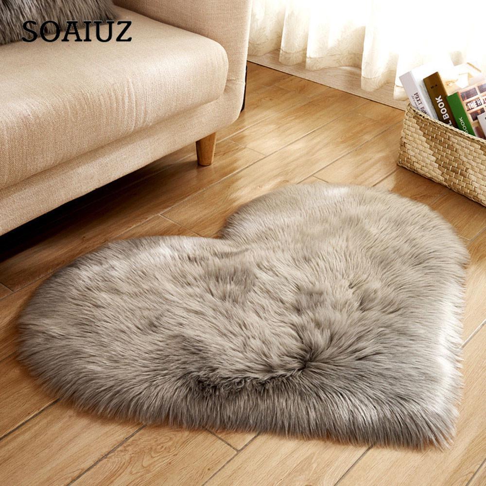 Leonard-Home Wool Imitation Sheepskin Rugs Faux Fur Non Slip Bedroom Shaggy Carpet Mats Winter