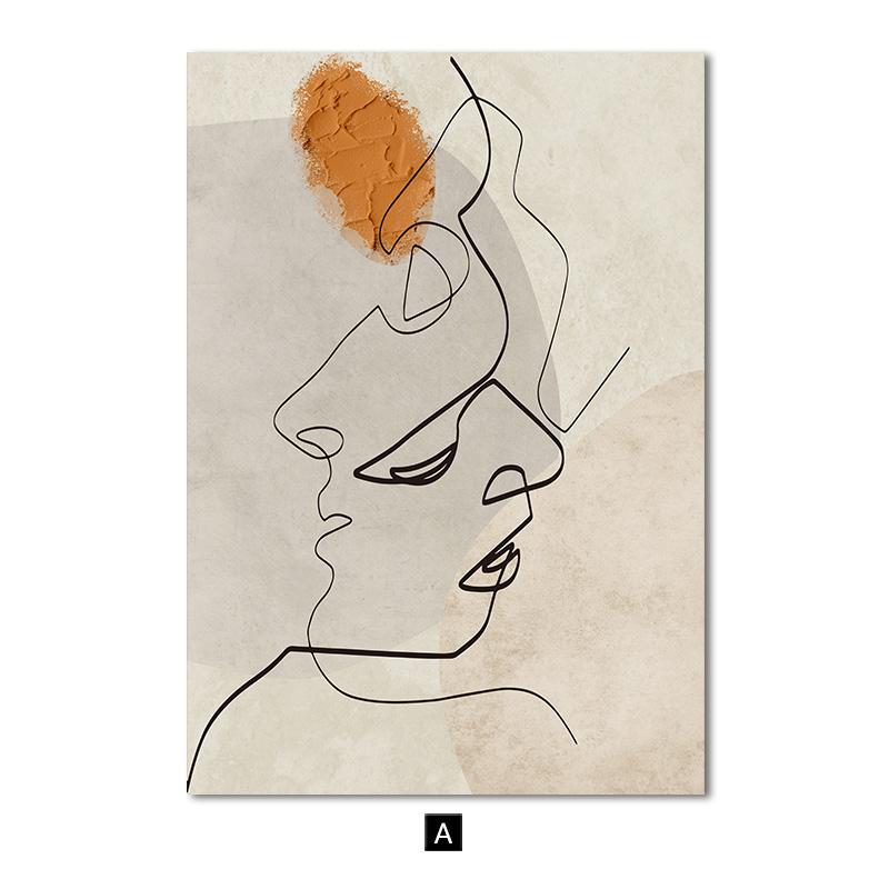 Woman Man Face Line Poster Abstract Canvas Painting Modern Wall Art Print Pictures for Living Room Interior Home Decoration