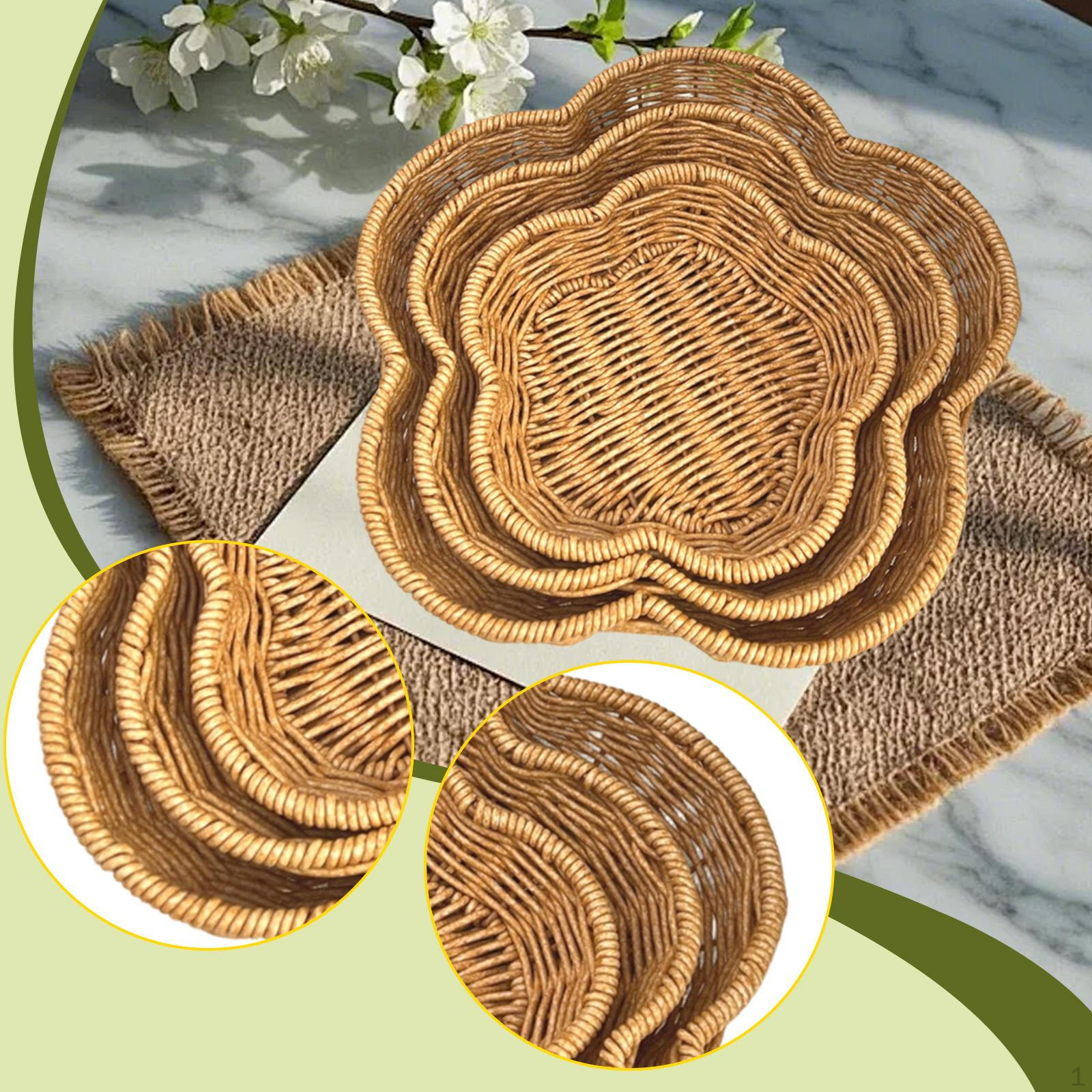 Imitation Rattan Bread Basket,Kitchen Counter,Creative,Rustic,Tabletop Woven Fruit Basket Bowl for