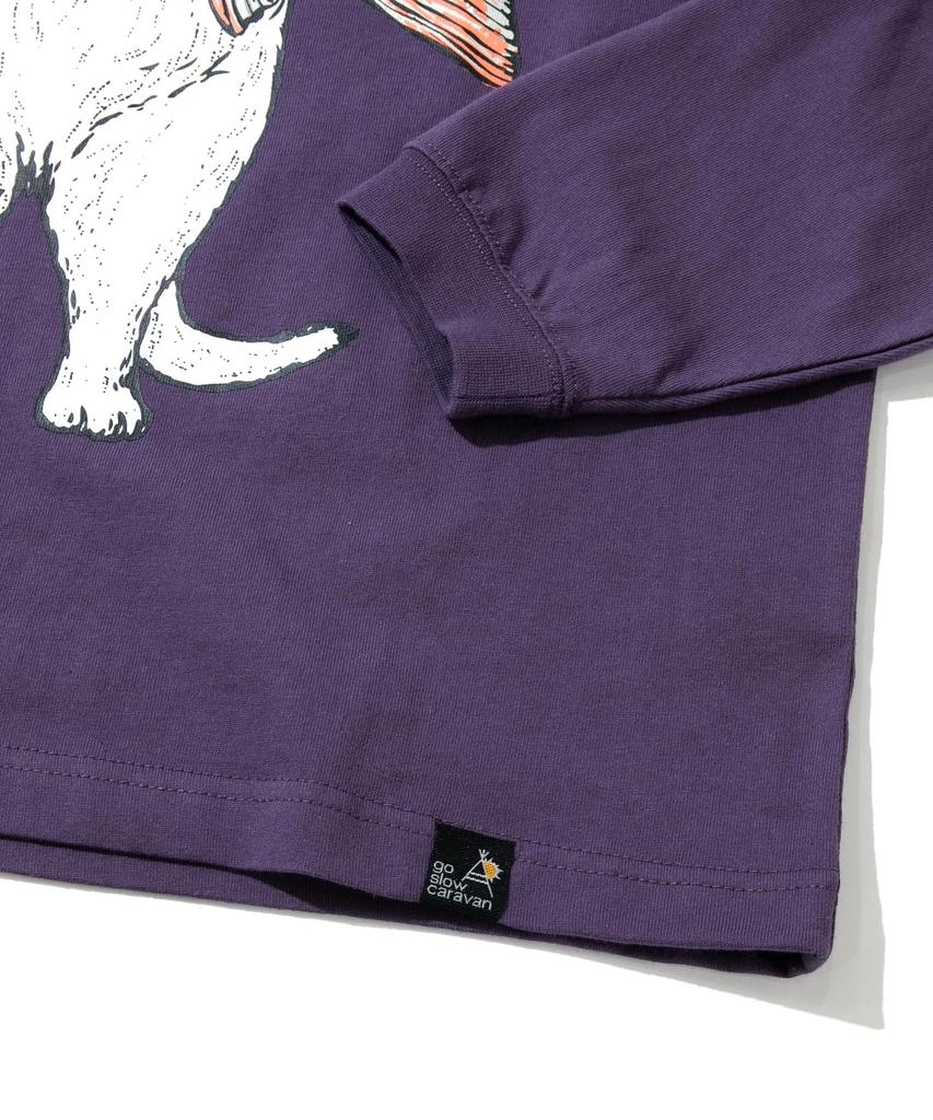 [go slow caravan] 341902 USA/C Iwana Cat Print Long Sleeve T-Shirt, Violet, Medium