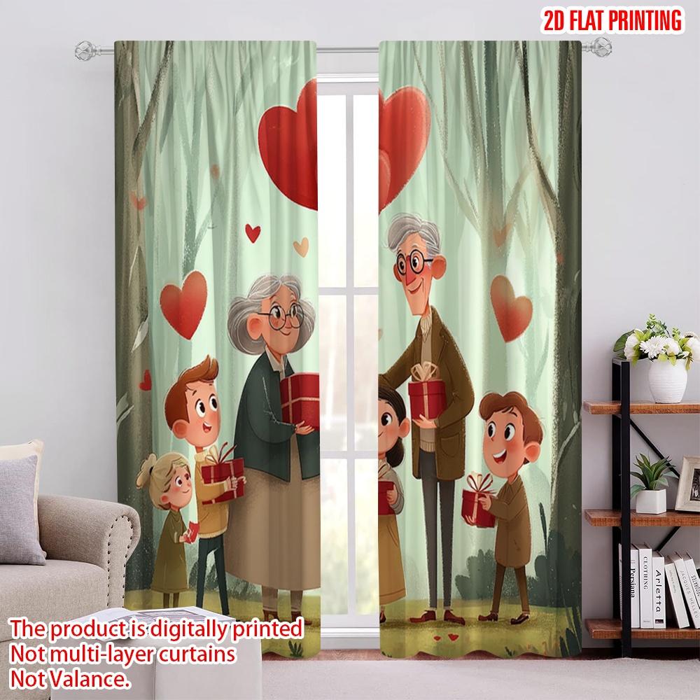 

2pcs,2D plane printing Light Filtering Curtains Boster Family Love 100% Polyester (without rod) Festive Ldeal for Bedroom and 52.50 × 116.00 cm 2 pcs