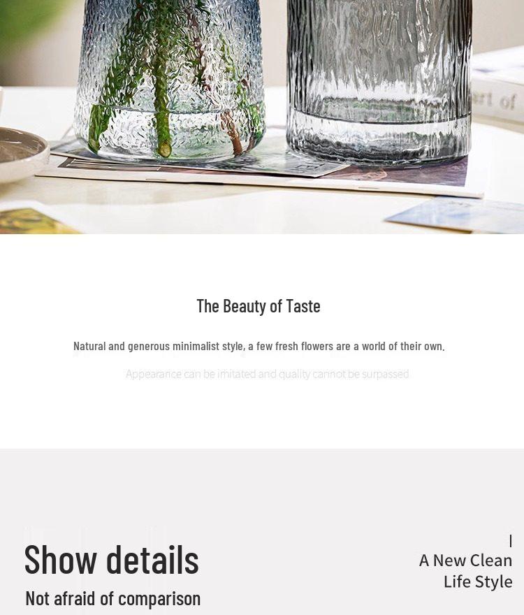 Nordic Glacier Glass Vase for Fresh Flowers, Large Transparent Hydroponic Flower Arrangement Decor for Living Room.