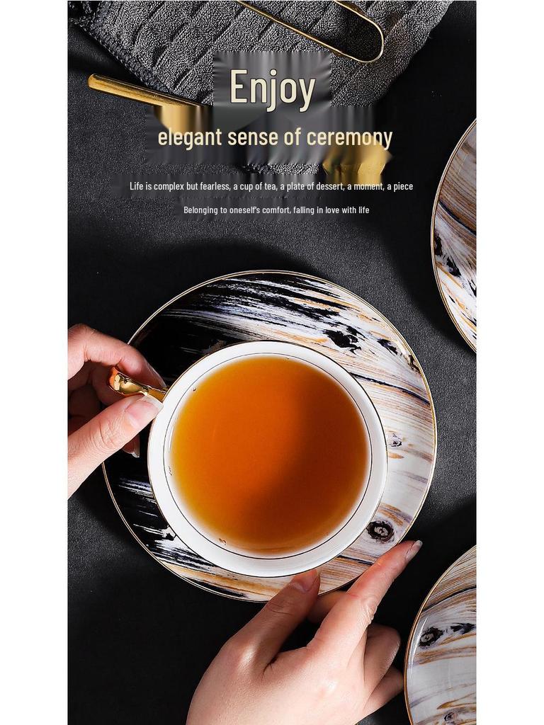 Exquisite Wood Grain Ceramic Tea Set with Saucer - Premium Bone China Cup for Afternoon Tea