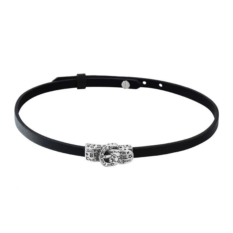 Minimal Black Belt Buckle PU Choker, Korean Versatile Short Neck Collar for Women
