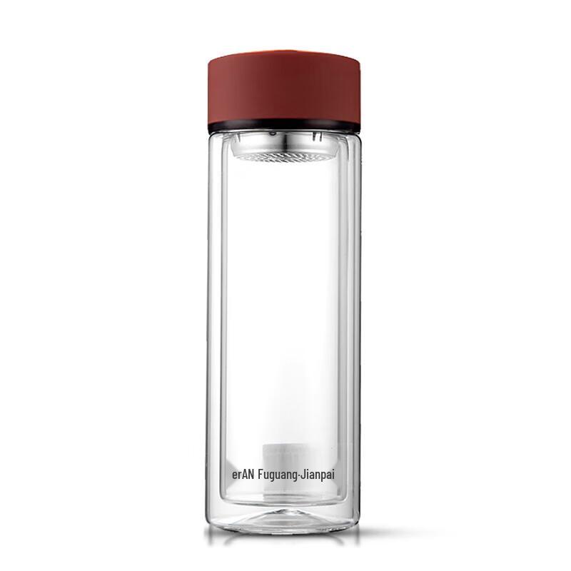 FUGUANG Double-Layer Glass Water Bottle with Filter, 420ml