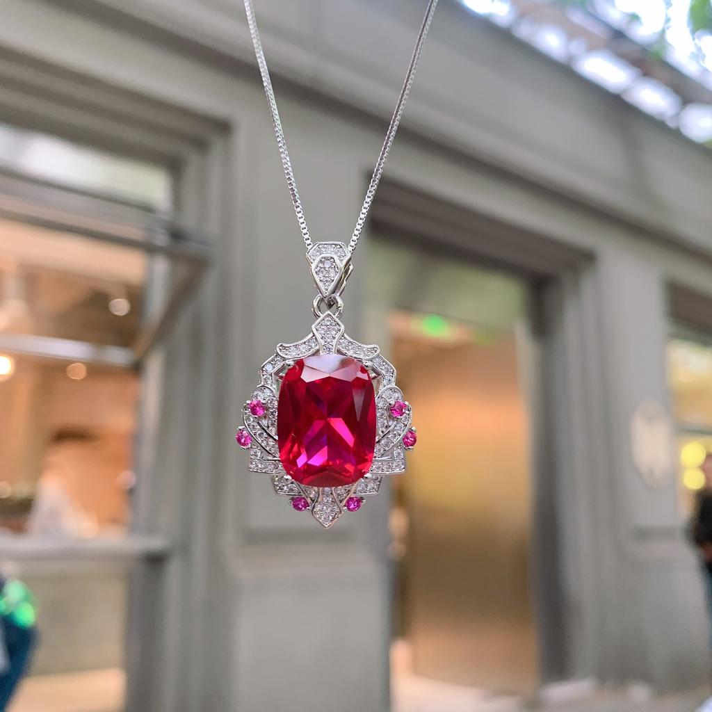 Schmuck Beliebte Simulation Roter Glasanhänger 12 * 16 Halskette Frauengeburtstagsgeschenk