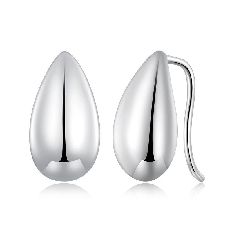 BAMOER 925 Silver Glossy Waterdrop Earrings Chunky Teardrop Hook Earrings Dupes for Women Minimalist Fine Jewelry Gift серебряный