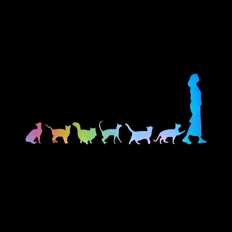 30x12cm Cat Follow Lady Cute Auto Stickers Sticker Car Windows Motorbike Bumper Laptop Decor Vinyl Decal Car Accessories