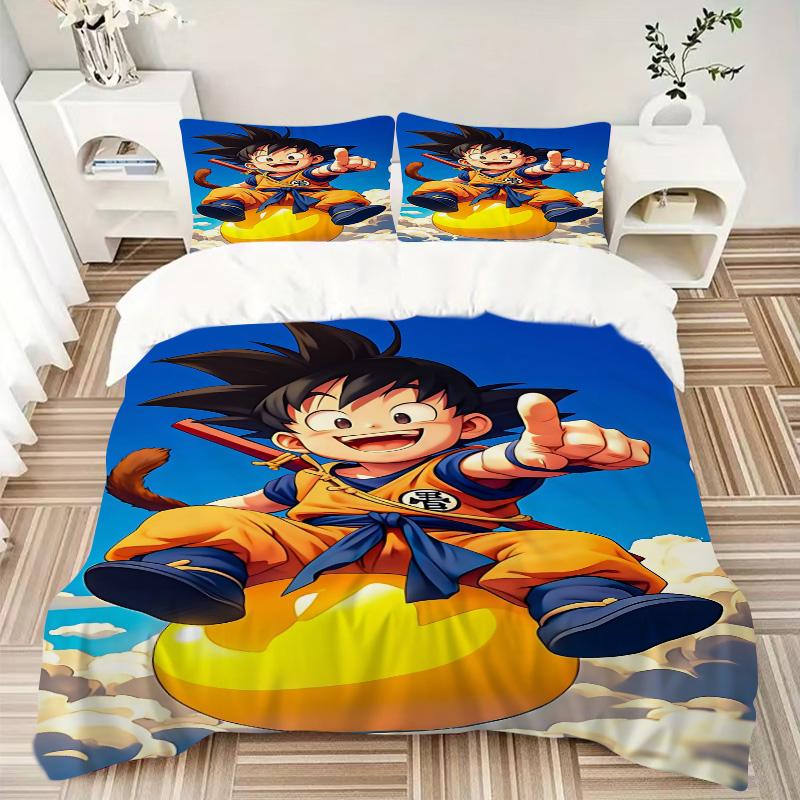 Dragon Ball Z Abenteuer Druck 3-teiliges Bettwäsche-Set Bettbezug mit 2 Kissenbezügen Zuhause Geburtstagsgeschenk