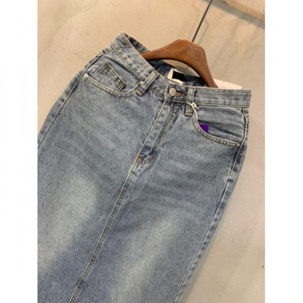 C S In THe Room Ykk Zipper waSHed Side Slit H lIne Long Skirt 2Color