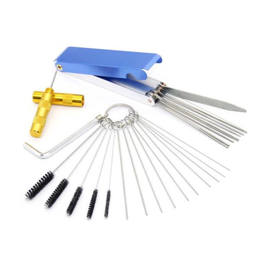 Carburateur Reinigingsset RVS & Nylon Borstels voor Motorfiets Lasbrander ATV Meerdere Maten Naalden (0.4-7mm) met Aluminium Behuizing Roestvrij