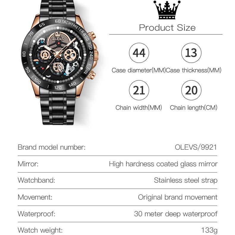 OLEVS Brand Watch Large Dial Waterproof Multi-functional Sports Men's Watch Men