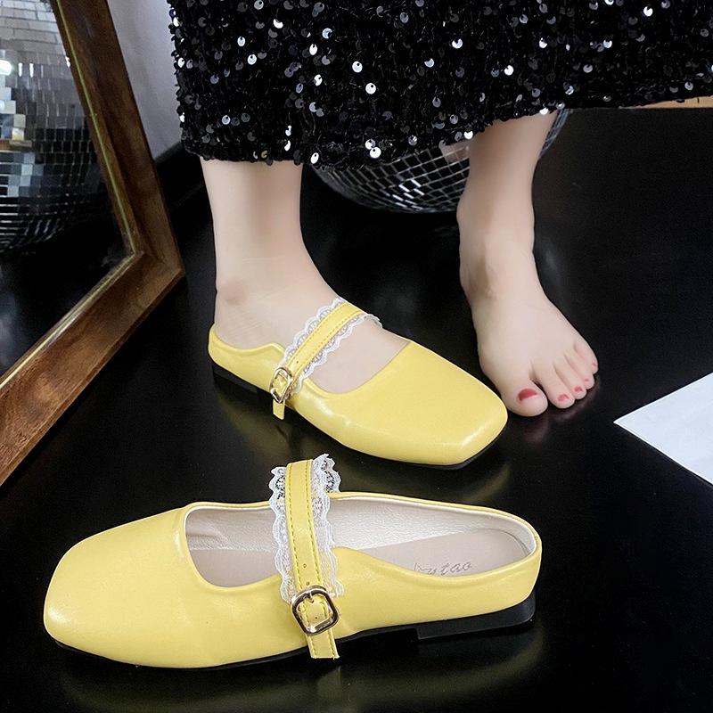 2025 Baotou Lace Slippers Summer Women's Outer Wear Single Shoes New French Flat Bottom Gentle Outer Wear Mary Jane Shoes