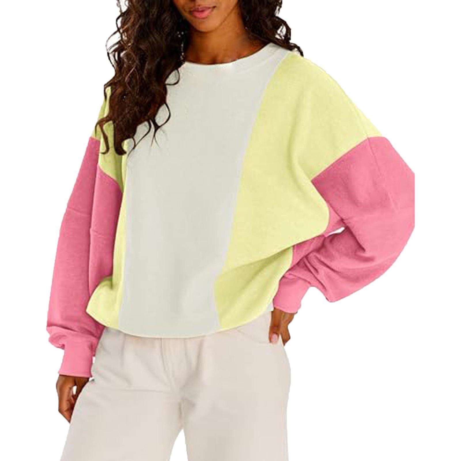 

Женская толстовка с круглым вырезом и длинными рукавами, осень-зима, легкий пуловер с карманом M розовый