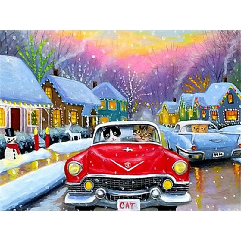 New 5D DIY Diamond Painting Car Diamond Embroidery Winter Cross Stitch Full Round Drill Crafts Home Decor Manual Art Gift