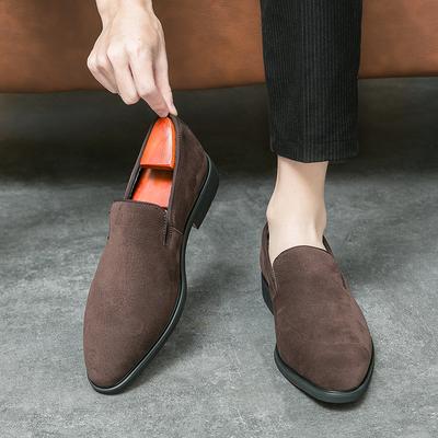 Heren Klassieke Retro Stijl Suède Leren Schoenen Zakelijk Daten Formeel Feest Loafers Schoenen Hoge Kwaliteit Flats Puntig Bruine Schoenen