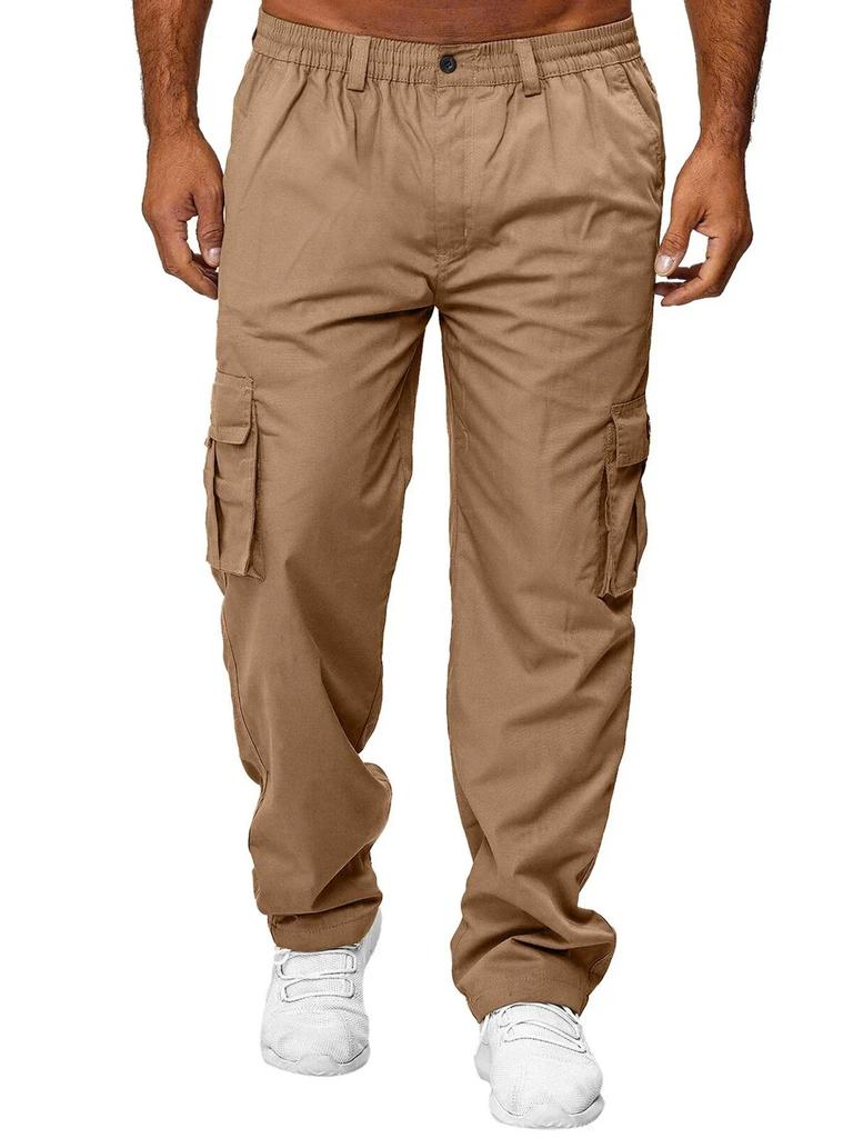 Men's Cargo Trousers Casual Multi-pocket Loose Straight Trousers Stretch-waist Spring Autumn Street Outdoor Sports Fitness Pants