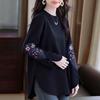 Spring and Autumn New Chinese Style Embroidered Round Neck Age-Reducing Versatile Loose Temperament Women's Mid-Length Top