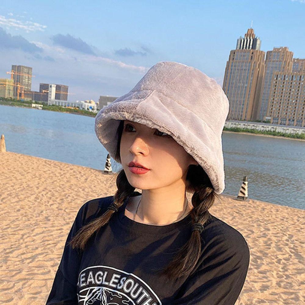 Korean Style Wool Bucket Hat Imitation Fur Warm Fisherman Hat Retro Women's Plush Hat  Girls