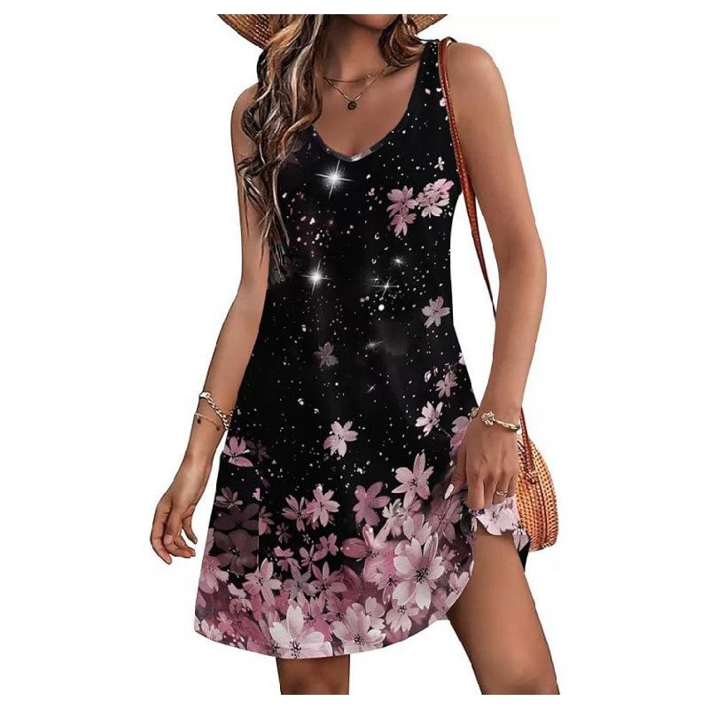 Spring and summer new models for hot-selling ins wind sleeveless printed suspender dress