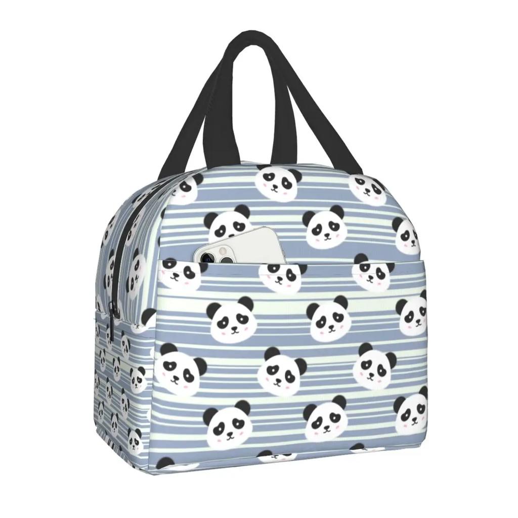 Panda Bear Insulated Lunch Bag for Camping Travel Portable Thermal Cooler Lunch Box Women Kids Work Picnic Food Storage Bags