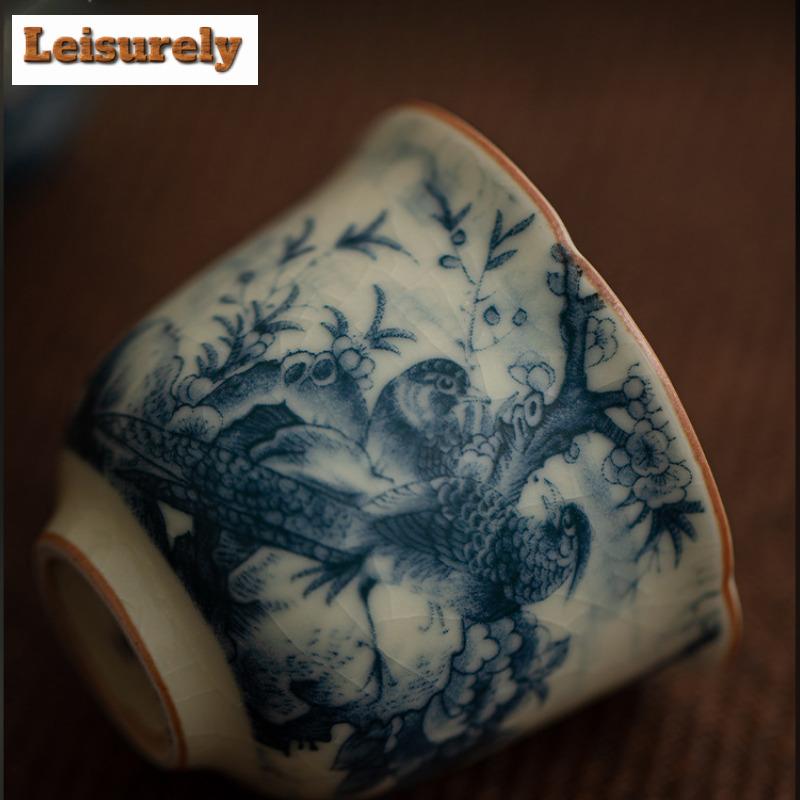 50ml Ceașcă de Ceai Ceramică Retro cu Flori și Păsări, Cupă cu Gură de Floare, Cupă Unică pentru Degustare Personală, Bol de Ceai Kungfu