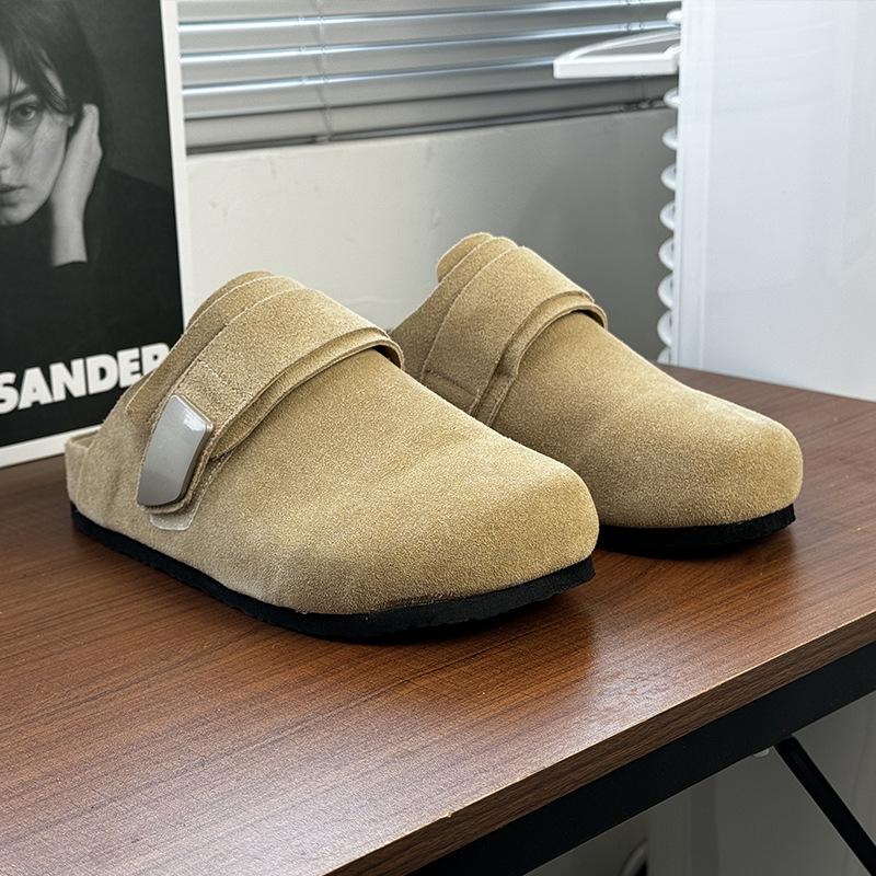 

Big-headed lazy loafers men s summer one-pedal casual flat slippers Boken shoes 59901 beige-W 46