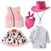 Set Costume Western Rosa a 4 Pezzi per Bambina Gilet Gonna Outfit per Gioco di Ruolo Festivo