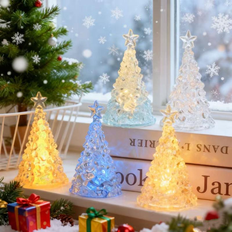 Veilleuse Arbre de Noël en Cristal Ornement de Bureau de Noël Lampe Arbre de Noël Cadeau de Noël Brille dans le Noir Décoration de Maison